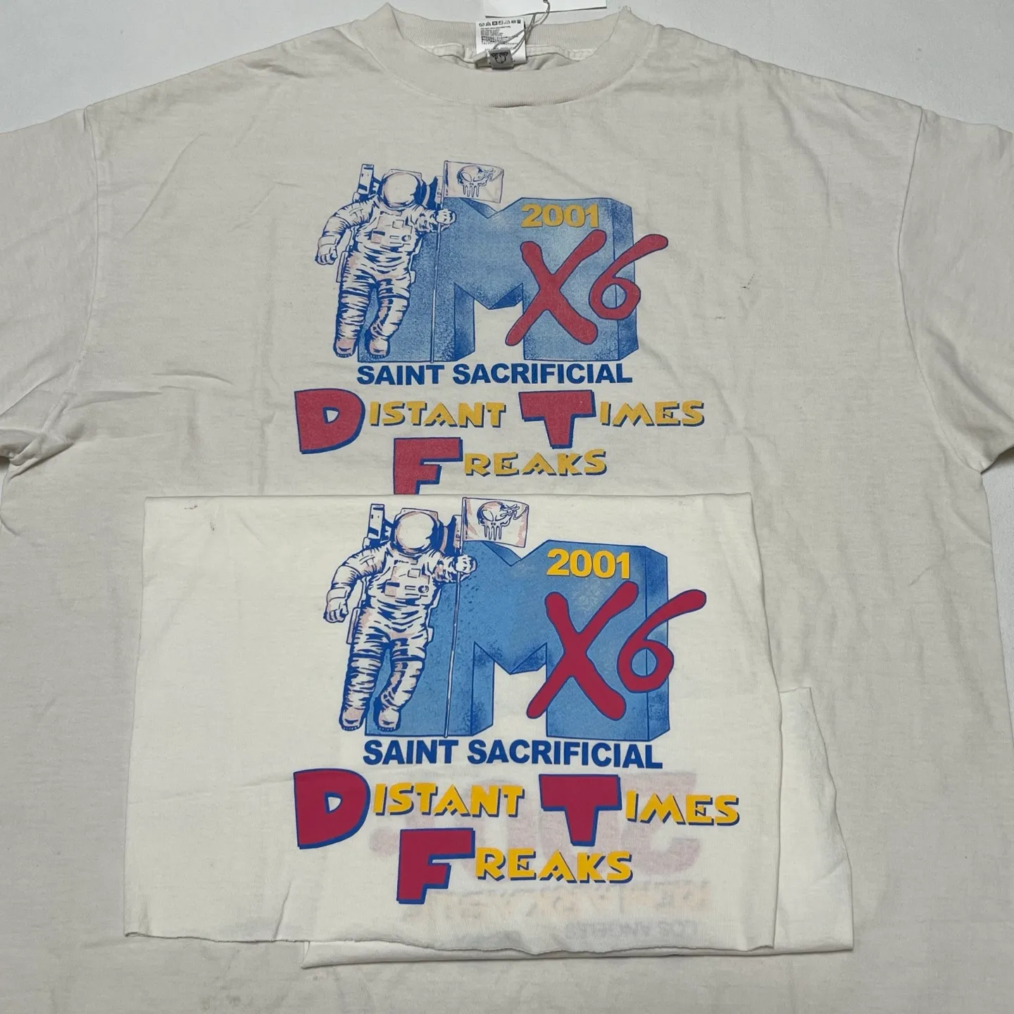 Printing pattern SAINT Mxxxxxx × Sean Wotherspoon SW_SS TEE/ASTRO/WHT SW joint retro enzyme washed old tee Astronaut distressed short-sleeved off-white S-XL Correct version Customized SW joint washing water label Original development Made without looking at pictures Printing pixel level restoration Handmade acrylic ready-made clothing graffiti ink